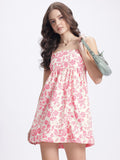 DressBerry Garden Vibes Smocked Back Floral Print Mini Balloon Dress