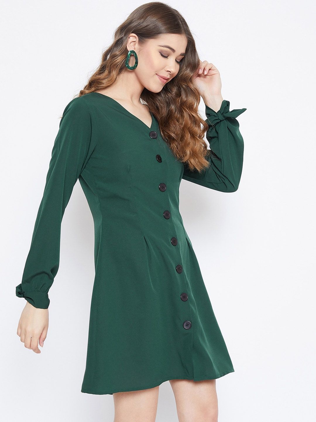 Berrylush Women Green Solid A-Line Dress