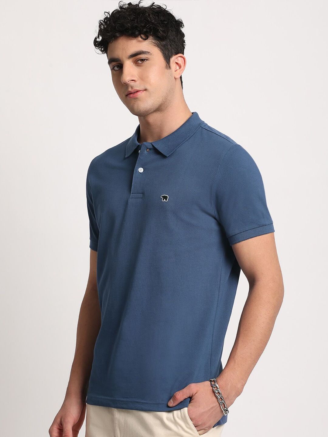 THE BEAR HOUSE Men Solid Slim Fit Cotton Polo Collar T-Shirts