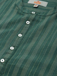 Anouk Men Green & Gold-Toned Striped Mandarin-Collar Kurta