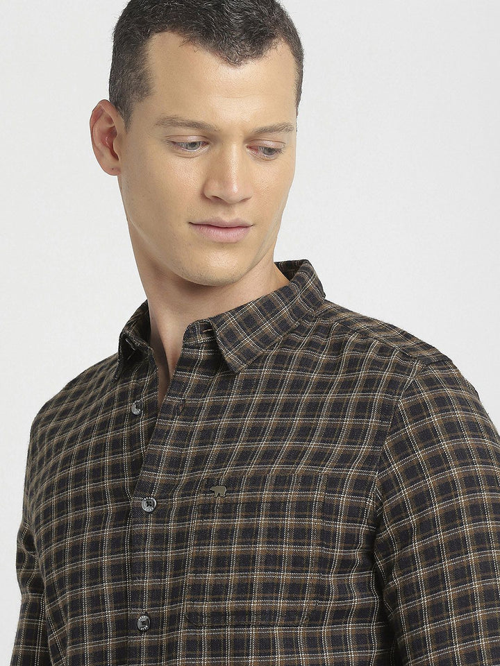THE BEAR HOUSE Slim Fit Tartan Checked Spread Collar Pure Cotton Casual Shirt