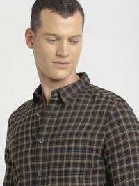 THE BEAR HOUSE Slim Fit Tartan Checked Spread Collar Pure Cotton Casual Shirt