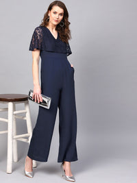 SASSAFRAS Navy Blue Solid Basic Jumpsuit