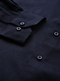 MANQ Men Navy Blue Slim Fit Solid Partywear Shirt