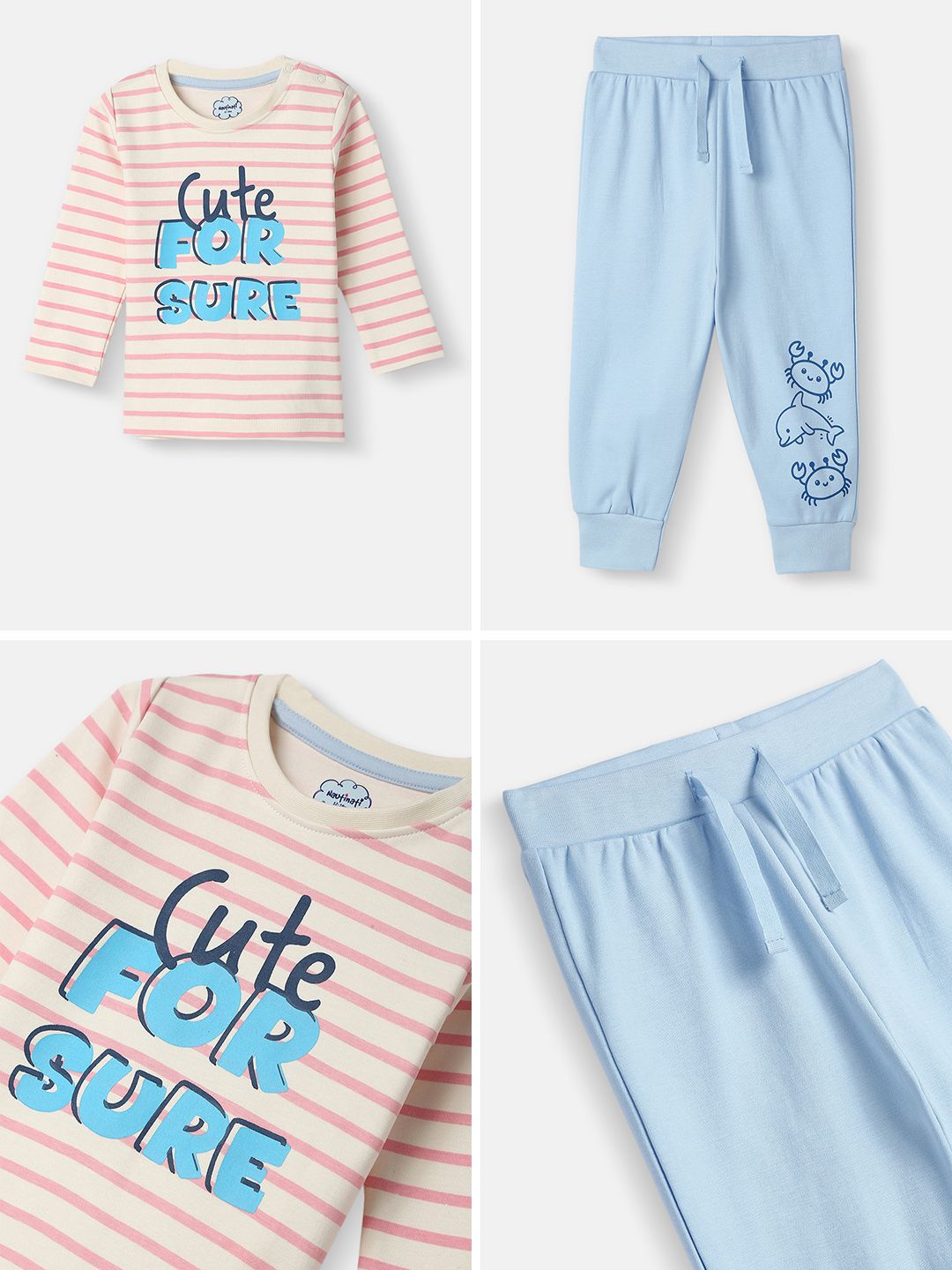 Nauti Nati Boys Striped Long Sleeves Pure Cotton T-shirt With Joggers