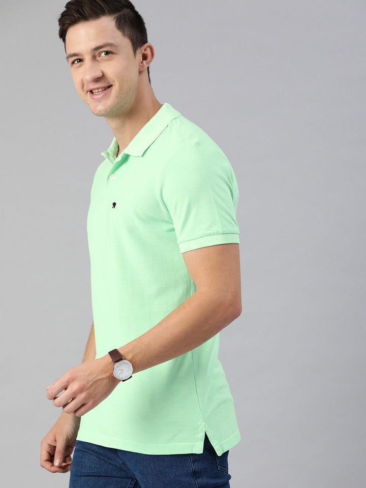 THE BEAR HOUSE Men Green Solid Polo Collar Pure Cotton T-shirt