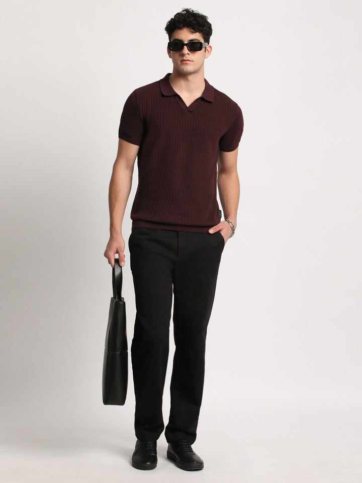 THE BEAR HOUSE Men Striped Regular Fit Pure Cotton Polo Collar T-Shirt