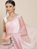 Tikhi Imli Pink Solid Embellished Border Saree