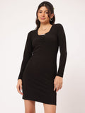 DressBerry Black Solid Knee Length Bodycon Dress