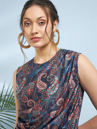 Antheaa Grey Ethnic Motifs Printed Straight Sheath Midi Dress