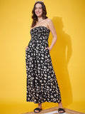Berrylush Black Anima Printed Strapless Sleeveless Wide Leg Smocked Basic Jumpsuit
