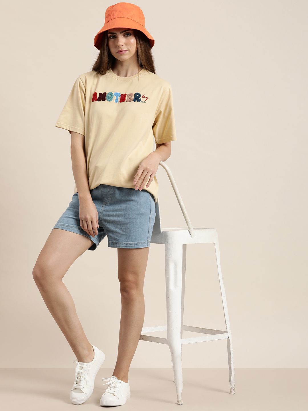 DILLINGER Typography Embroidered Oversize Pure Cotton Longline T-shirt