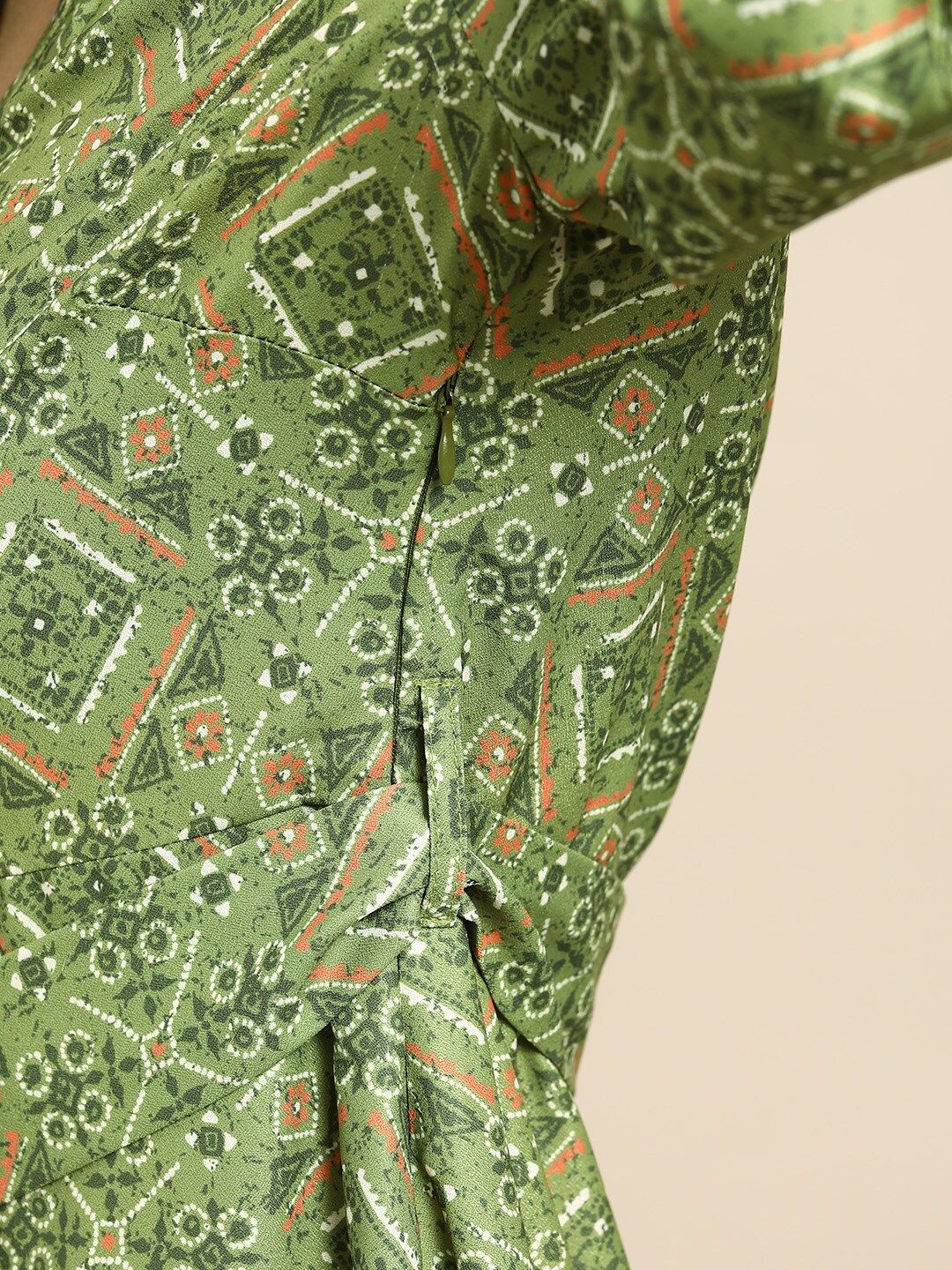 all about you Printed A-Line Ethnic Dress with Belt