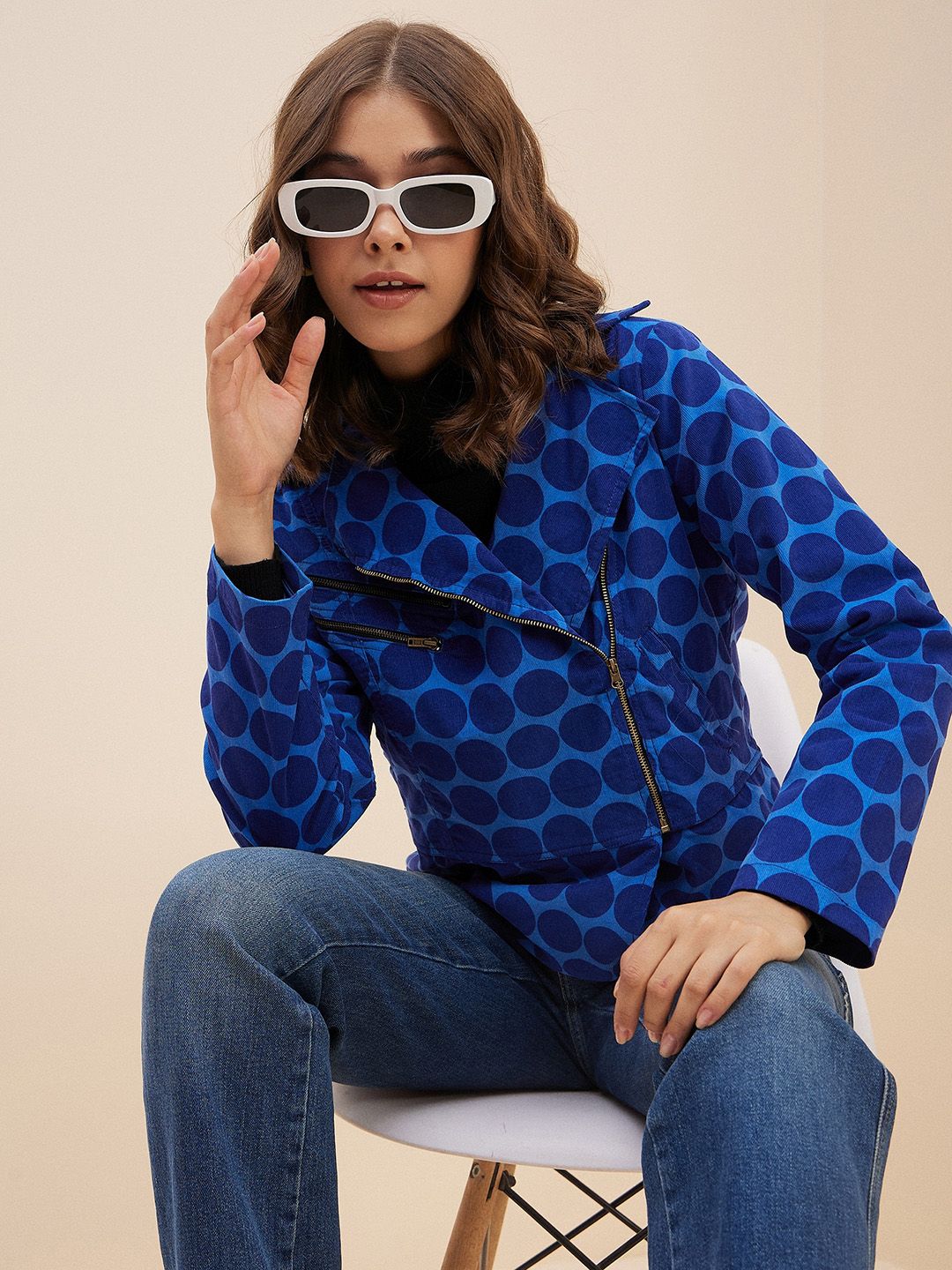 Antheaa Geometric Lapel Collar Corduroy Tailored Jacket