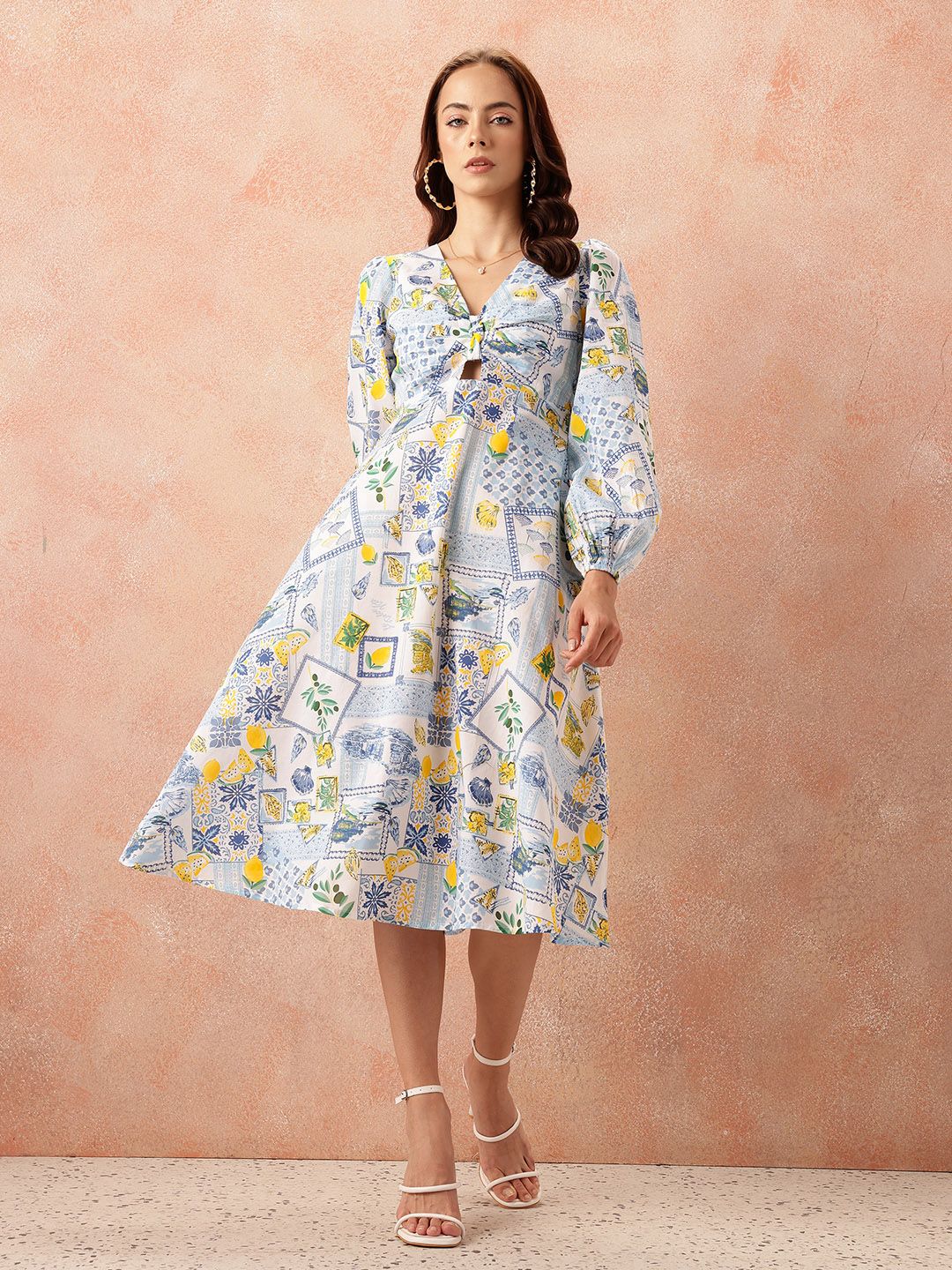 all about you Tropical Print Cut-Out Pure Cotton A-Line Midi Dress