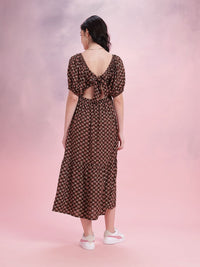 DressBerry Ethnic Print Cut-Out Back A-Line Midi Dress