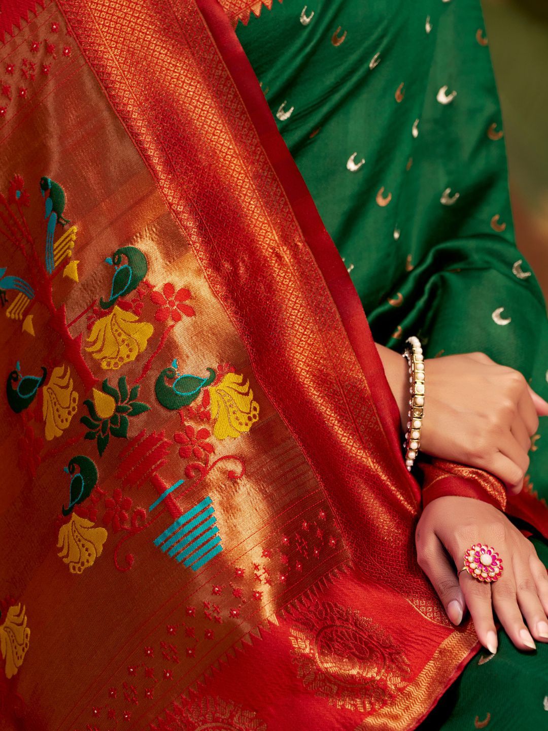 KALINI Woven Design Zari Silk Blend Paithani Saree