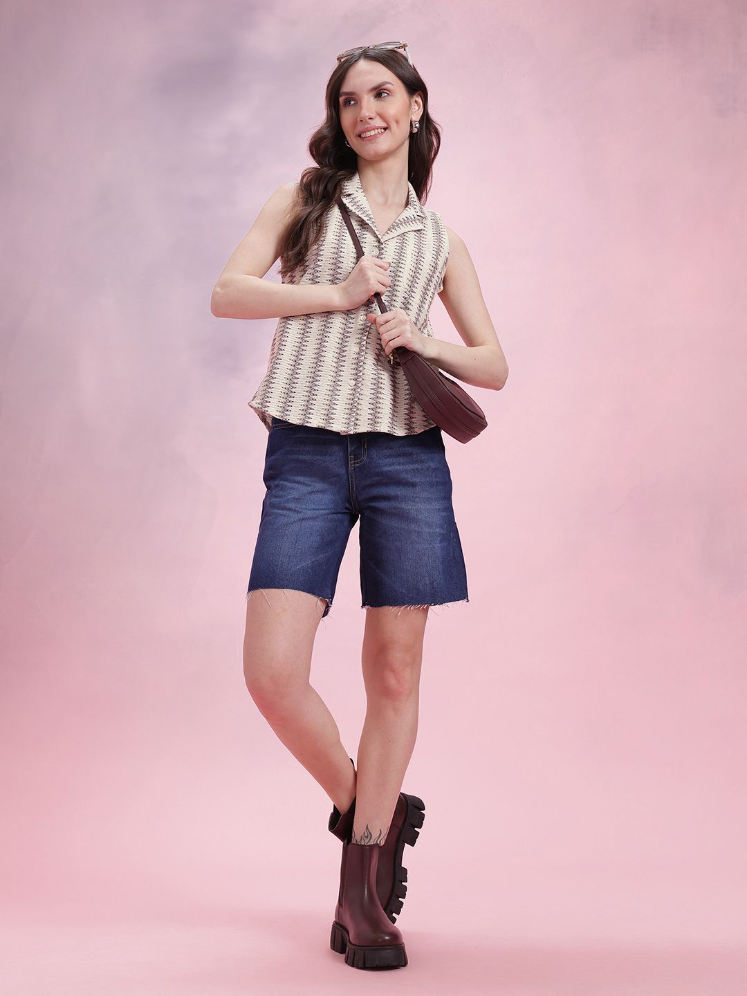 DressBerry Cuban Collar Self Design Casual Shirt