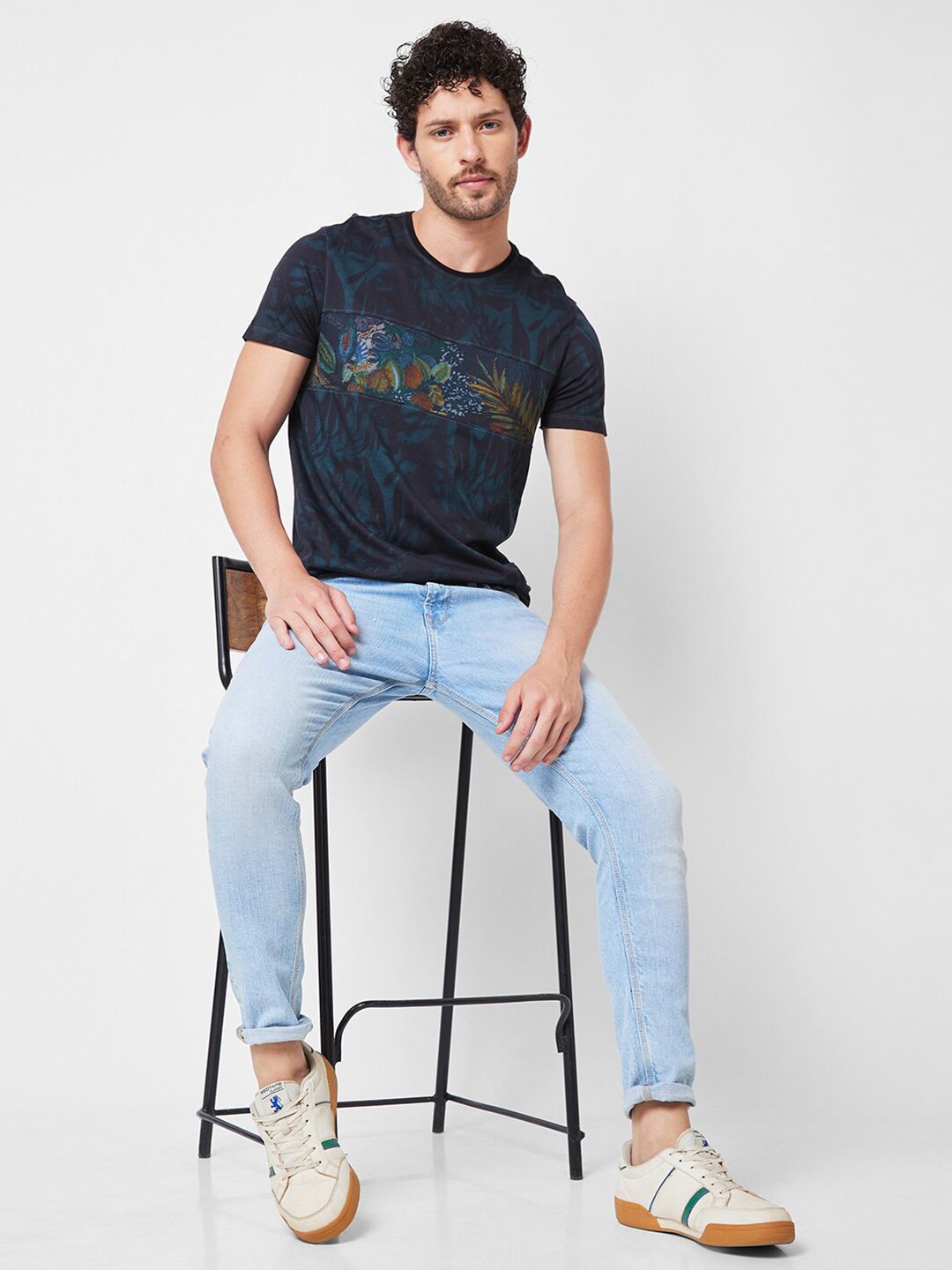 SPYKAR Round Neck Printed Cotton Slim Fit T-shirt