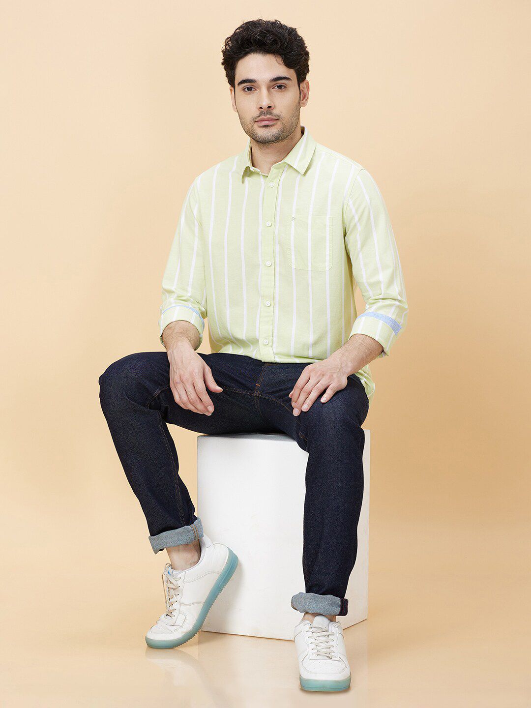 Being Human Slim Fit Striped Opaque Cotton Checked Casual Shirt