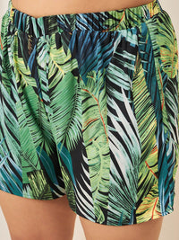 Berrylush Curve Tropical Printed Front Open Shrug With Shorts