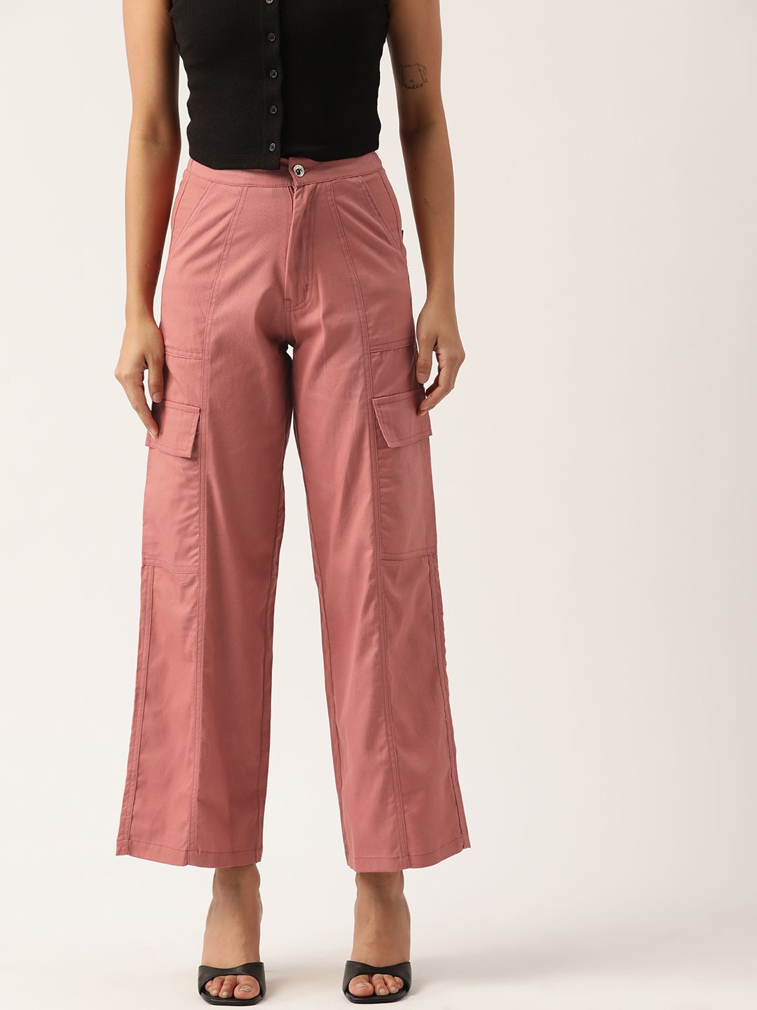 STREET 9 Women Pure Cotton Wide Leg Cargos Trouser