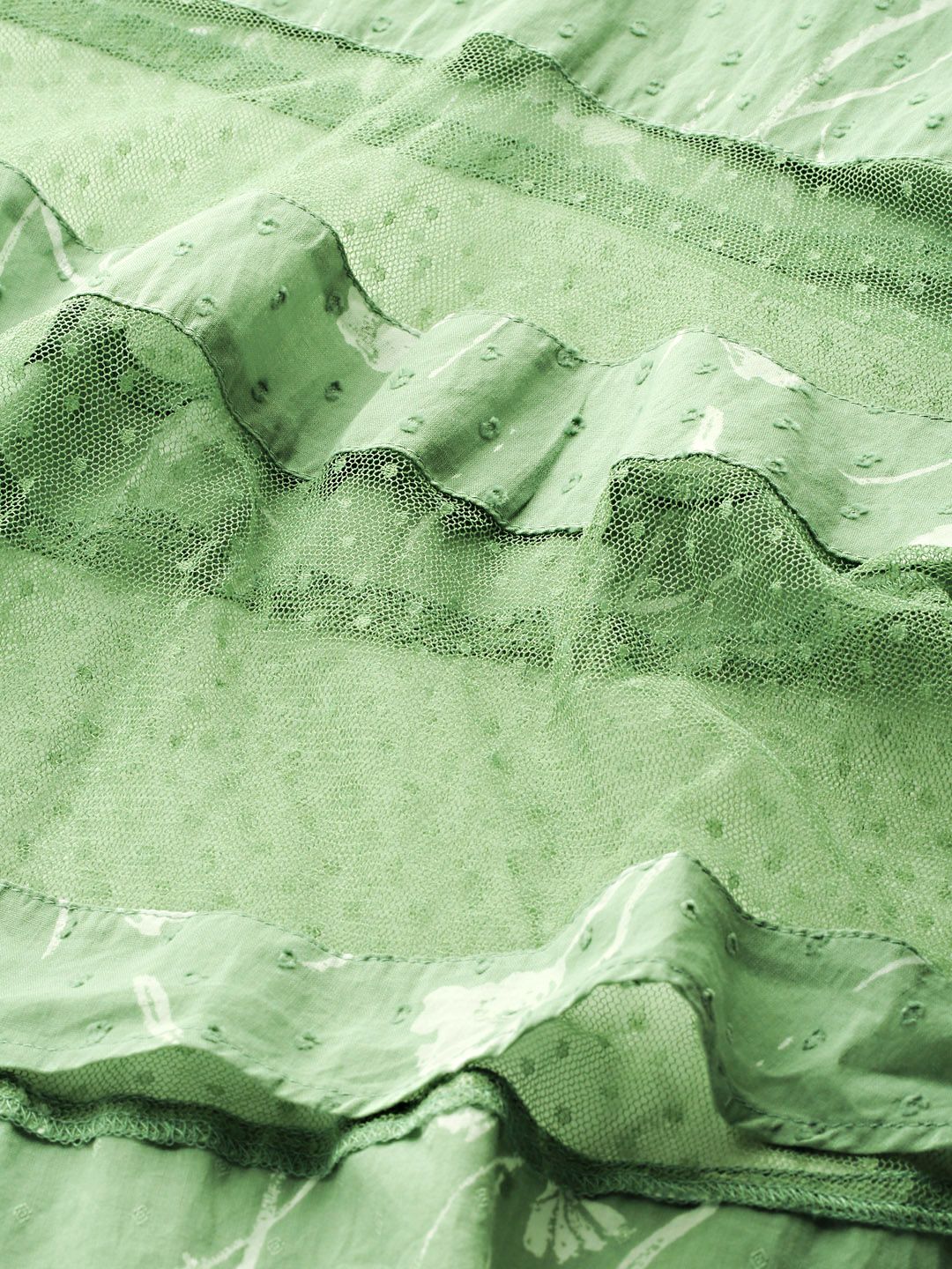 all about you Women Green & White Printed Semi Sheer High-Low Top