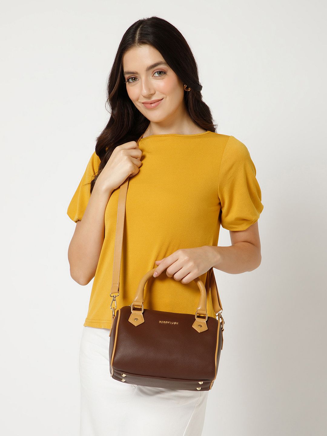 Berrylush Brown Structured Handheld Bag