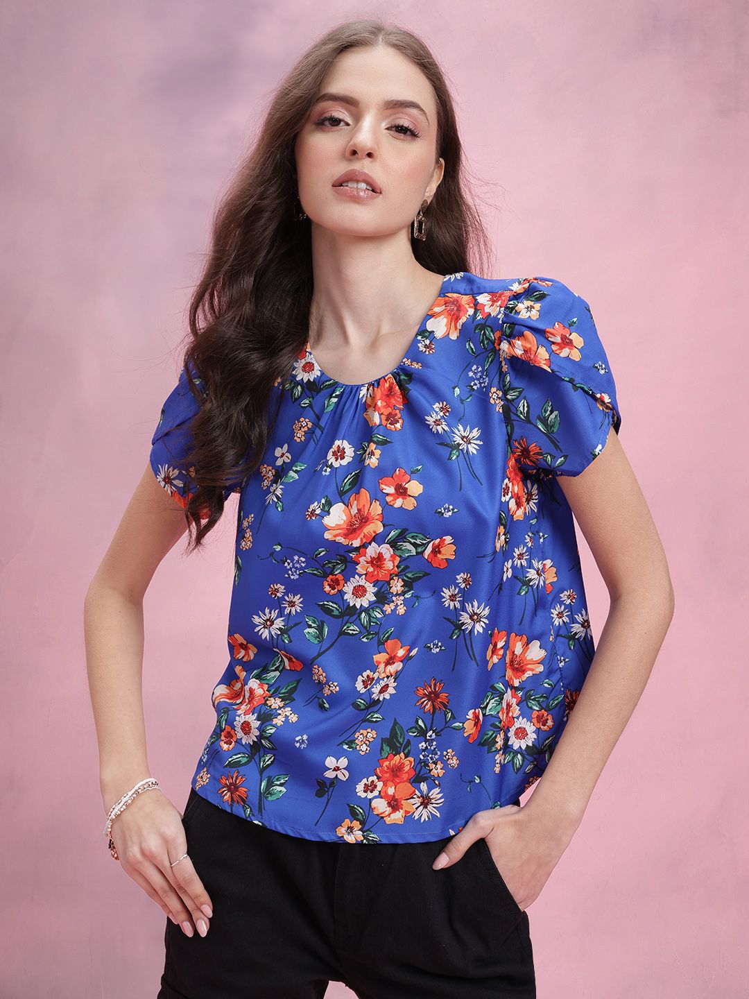 DressBerry Floral Printed Petal Sleeve Top