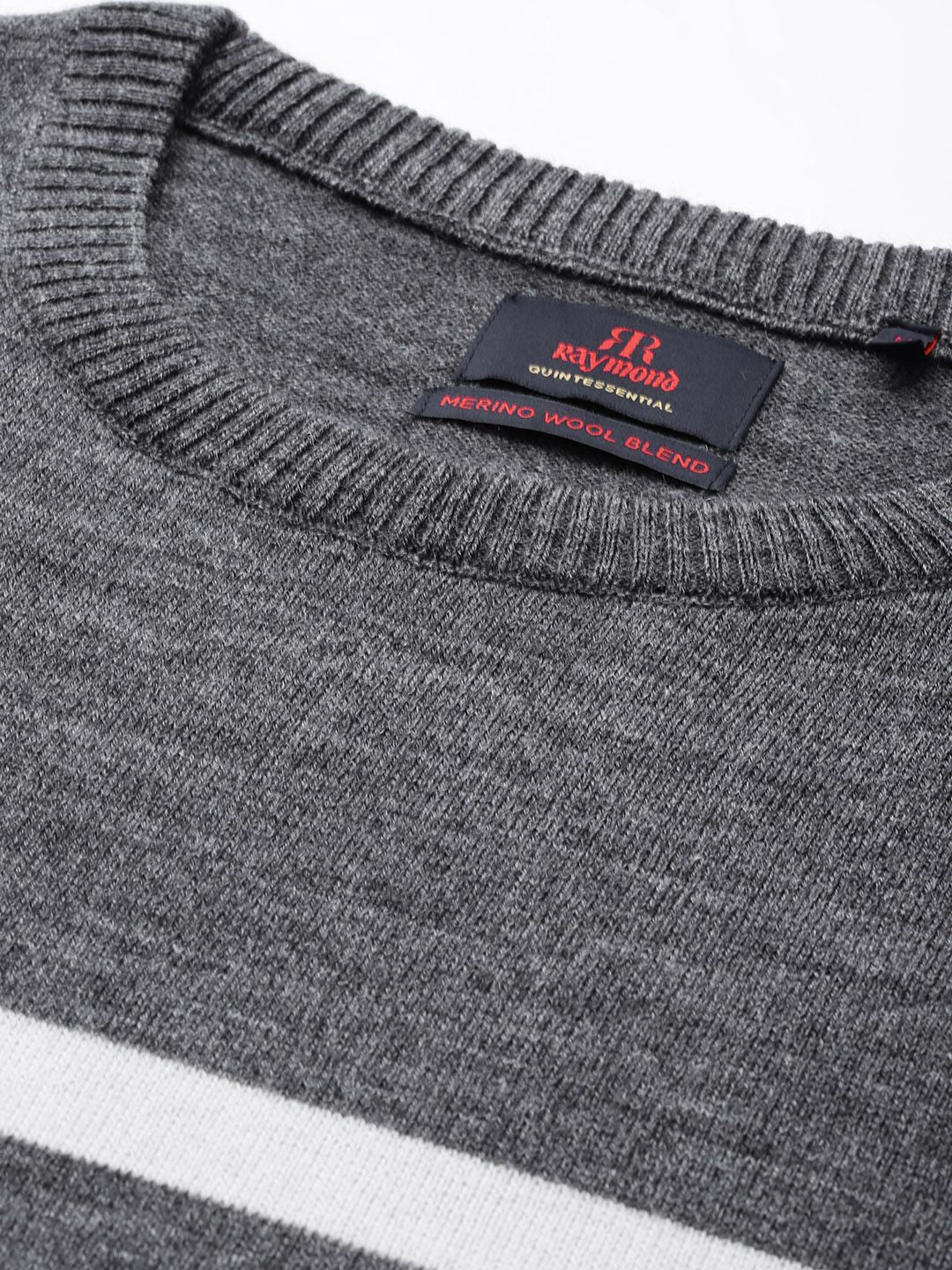 Raymond Men Charcoal Grey & White Striped Striped Pullover