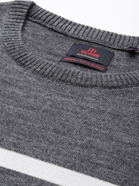 Raymond Men Charcoal Grey & White Striped Striped Pullover