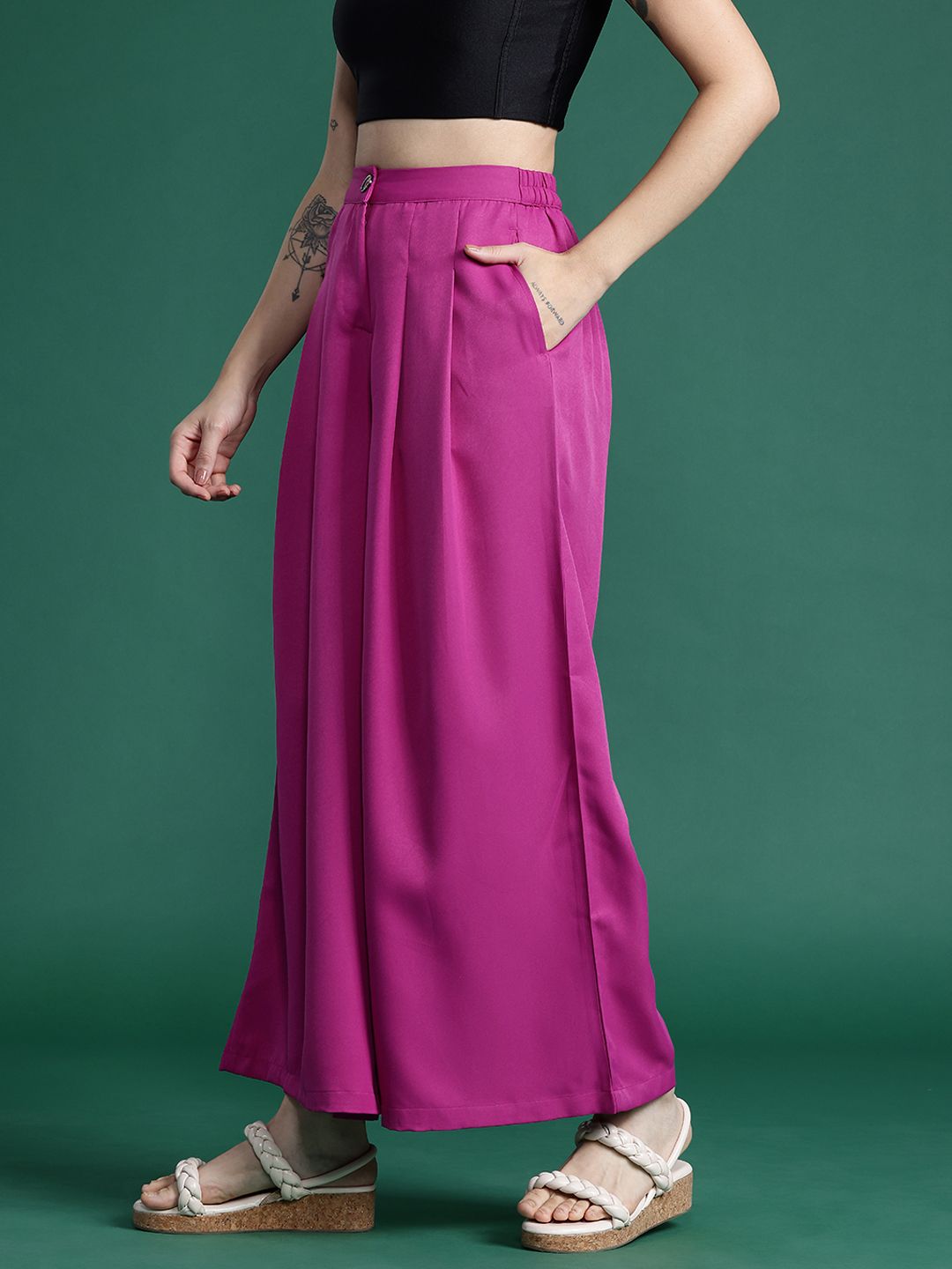 DressBerry Women Pleated Wide Leg Trousers