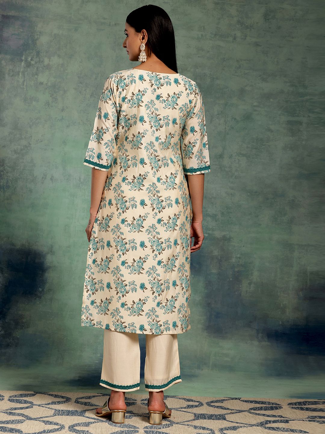 Libas Floral Printed Regular Chanderi Silk Kurta with Palazzos