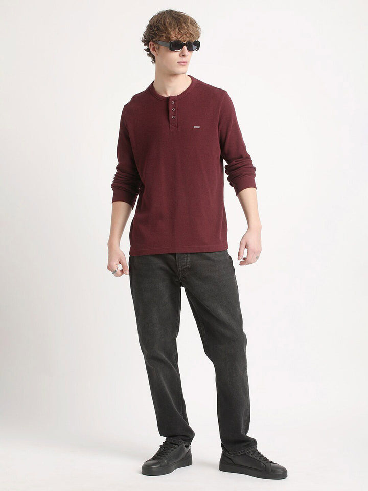 THE BEAR HOUSE Henley Neck Pure Cotton Slim Fit T-shirt