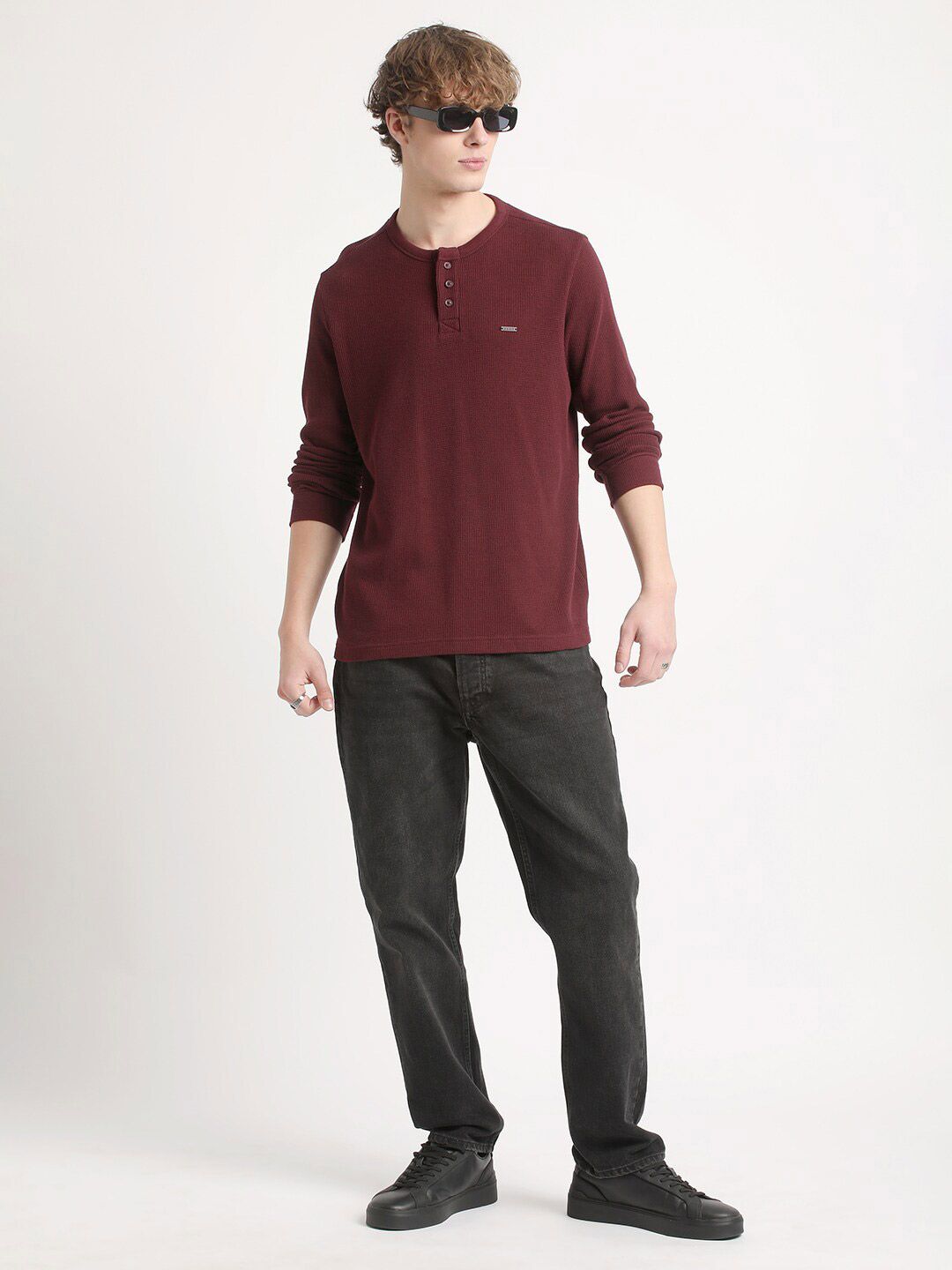 THE BEAR HOUSE Henley Neck Pure Cotton Slim Fit T-shirt