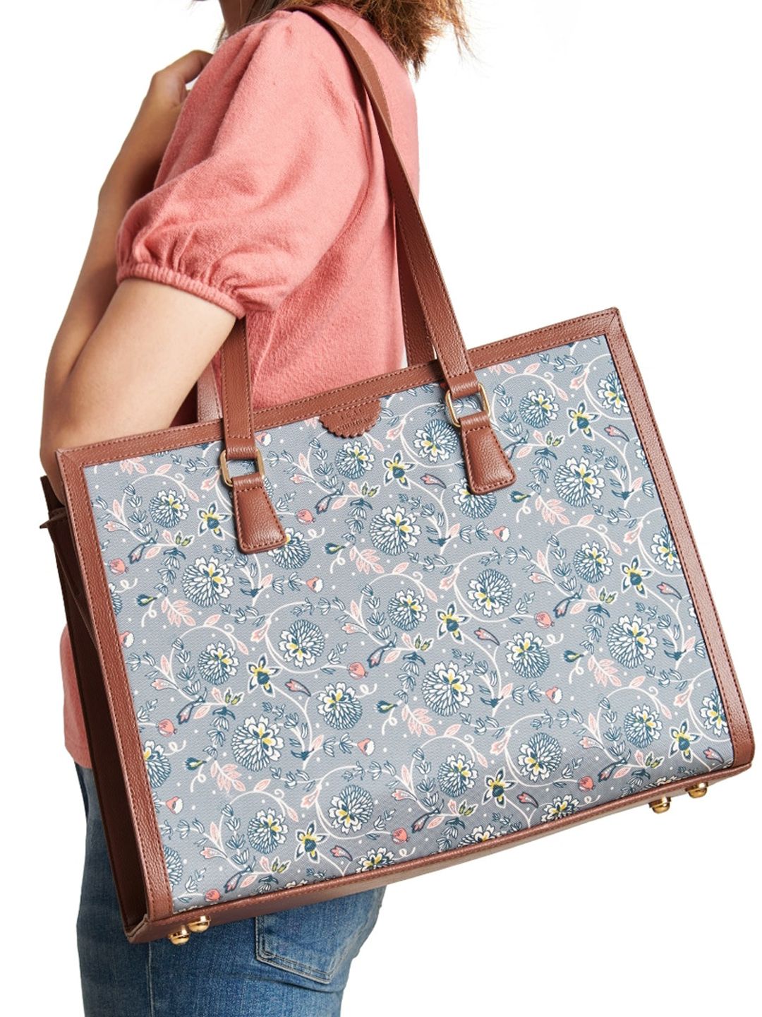 TEAL BY CHUMBAK Floral Printed Oversized Shopper Shoulder Bag