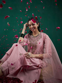 Indo Era Embroidered Regular Sequinned Straight Kurta With Trousers & Dupatta