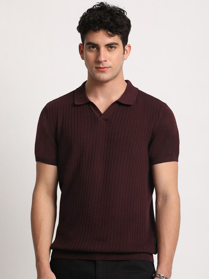 THE BEAR HOUSE Men Striped Regular Fit Pure Cotton Polo Collar T-Shirt