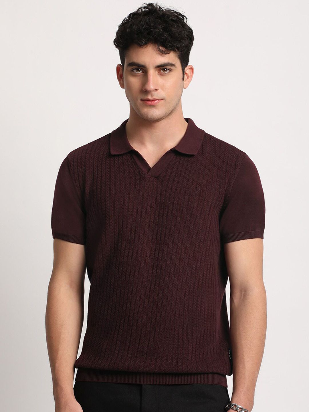 THE BEAR HOUSE Men Striped Regular Fit Pure Cotton Polo Collar T-Shirt