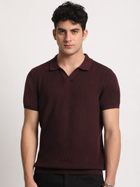 THE BEAR HOUSE Men Striped Regular Fit Pure Cotton Polo Collar T-Shirt