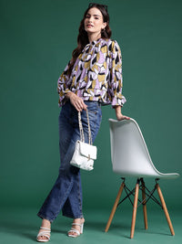 DressBerry Printed Tie-Up Neck Layered Top