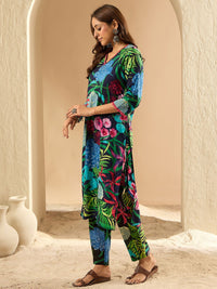 Indo Era Women Floral Printed Regular Pure Cotton Kurta with Trousers