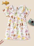 Nauti Nati Girls Graphic Printed Peter Pan Collar Cotton A-Line Dress
