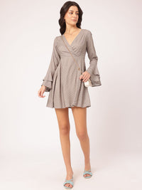 DressBerry Cozy Compositions Printed Bell Sleeve Mini A-line Dress