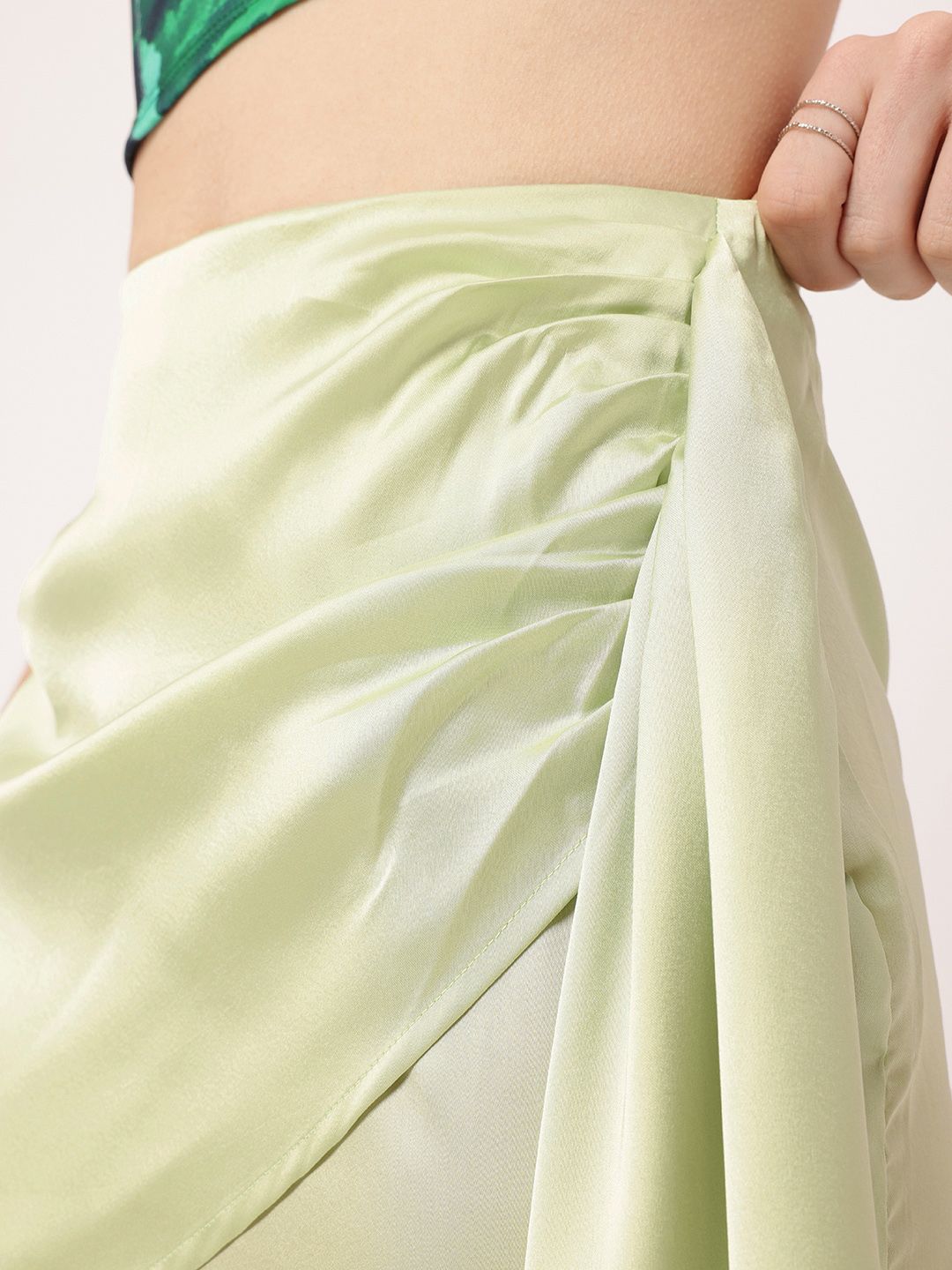 DressBerry Wrap & Roll Satin Ruched Mini Skirt