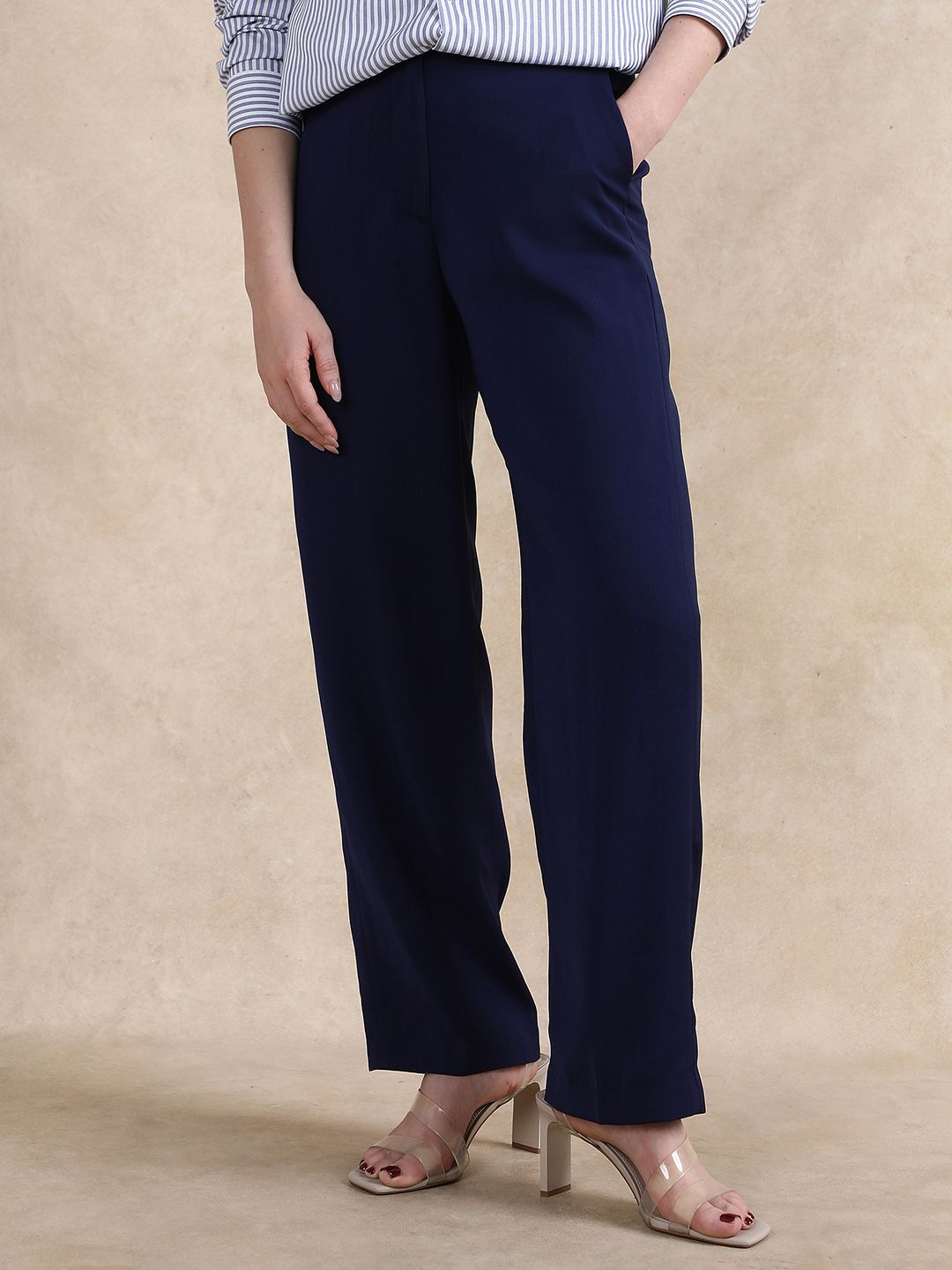 RAREISM Women Tailored Straight Fit High-Rise Solid Trousers