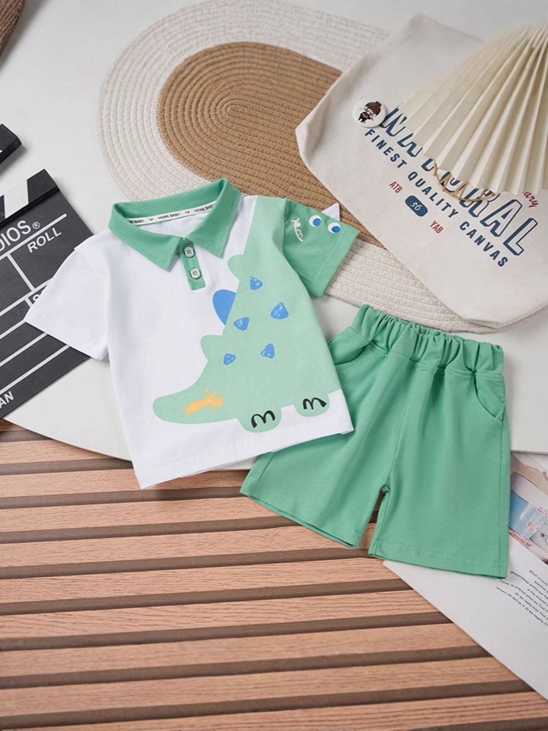 YK Boys Printed Polo Collar T-Shirt With Shorts