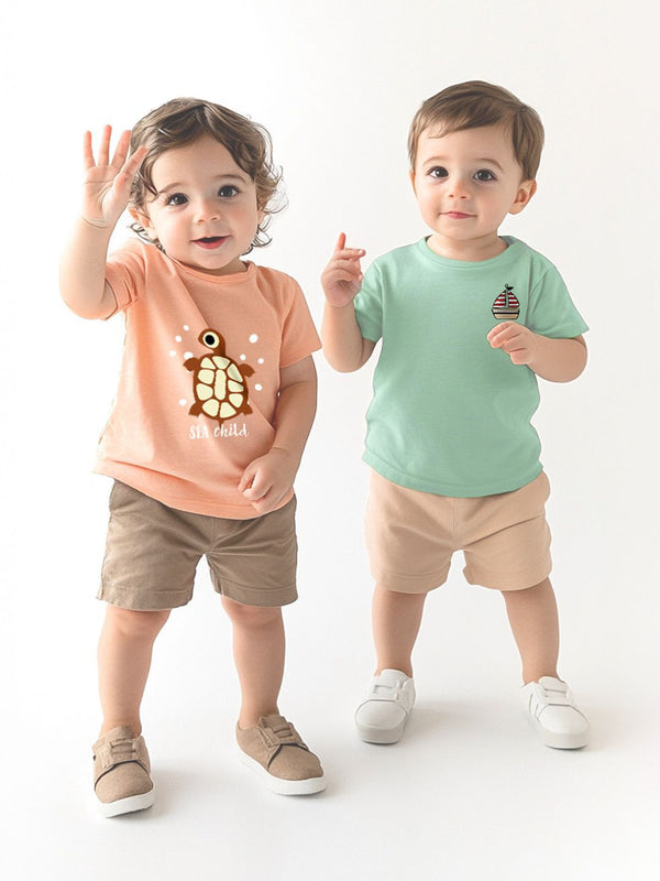 Nauti Nati Boys Pack of 2 Graphic Printed Cotton Antimicrobial T-shirts