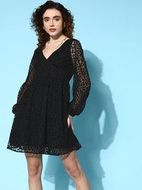 Berrylush Bishop Sleeve Fit & Flare Mini Dress