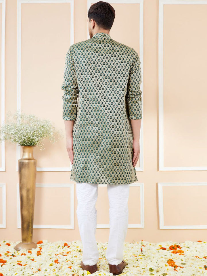 See Designs Ethnic Motifs Woven Design Mandarin Collar Regular Pure Silk Straight Kurta